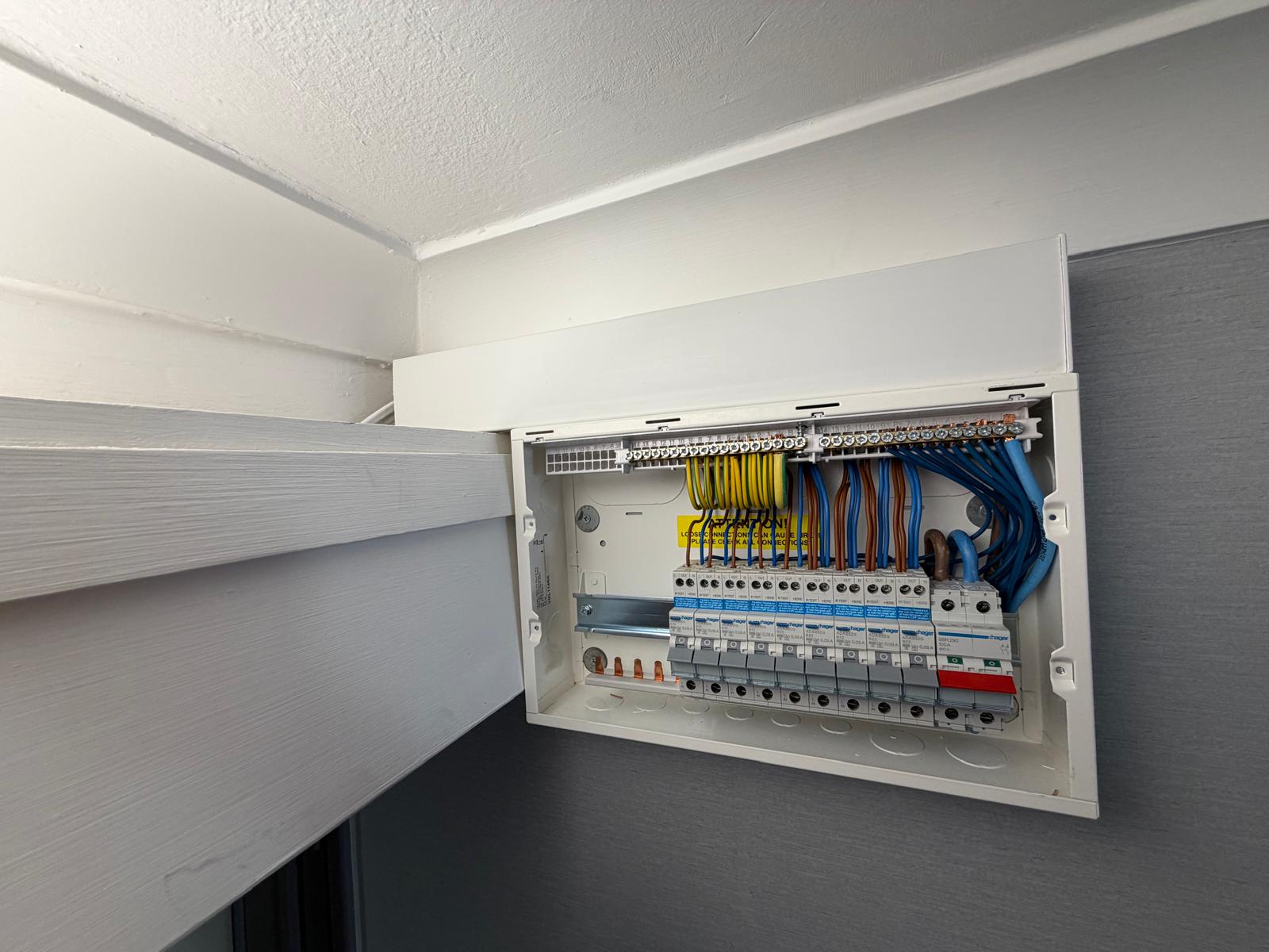 Neatly installed Hager consumer unit by Gibbs & Fraser Electrical